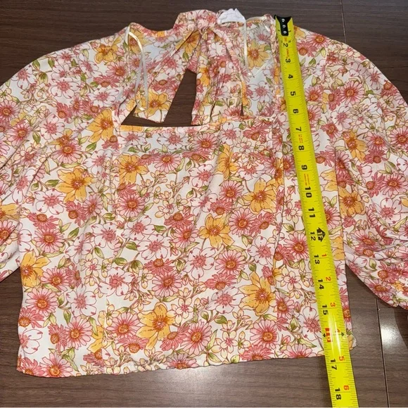Sienna Sky Women’s Small Blouse Floral Yellow Pink White Top Shirt Boho Garden - Picture 6 of 10